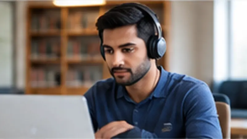 IELTS Listening practice with headphones and a laptop