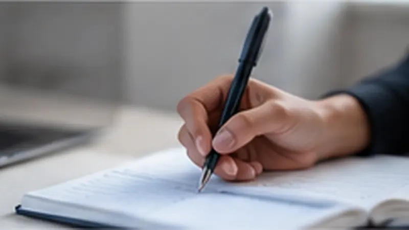 Learner planning an IELTS Writing response beside a laptop
