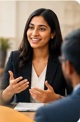 Professionals practising spoken Business English in a meeting