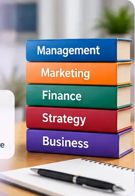 Business vocabulary books covering management, marketing, finance and strategy