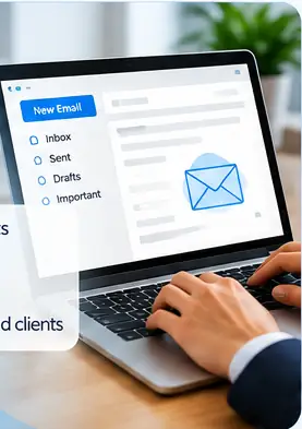 Laptop displaying a professional email writing workspace